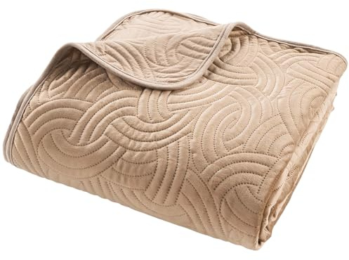 Douceur d'Intérieur, Couvre-Lit Matelassé (220 x 240 cm) et 2 Taies d'oreiller (60 x 60 cm) Solange Lin, Velours Uni