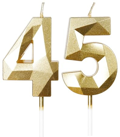 mciskin Gold 45th Birthday Candles, 3D Number 45 Candles for Cake, Women Men 45th Birthday Decorations,Pearl Gold Candle Cake Topper Decorations for Birthday Party Weddings Anniversary Supplies