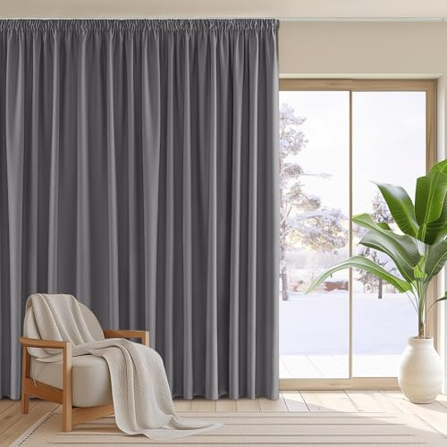 PONY DANCE Blackout Room Divider Curtain, Grey, W118 x L96 Inch, 1 Panel | Extra Wide Pencil Pleat Thermal Curtain for Window, Privacy & Noise Reducing Drape for Home, Bedroom & Living Room