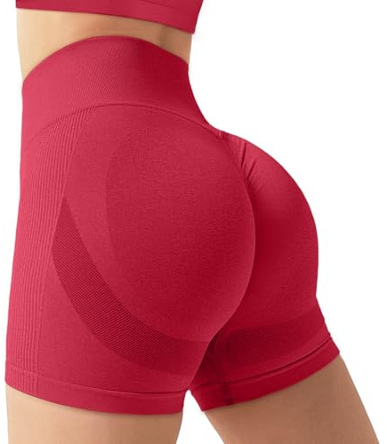 Zhiaek Pantaloncini Palestra Donna Vita Alta Leggins Sportivi Donna Corti Push Up Senza Cuciture Shorts Opachi per Palestra Fitness Corsa Yoga Joggin Allenamento Rosso S