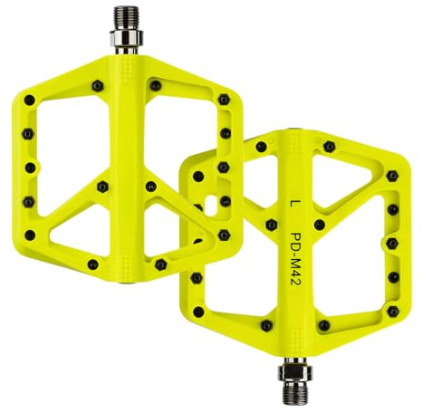 SYACHI Pedales Bicicleta de Aleación de Aluminio, Pedales Bicicleta de 3 Rodamientos, Pedale Planos Mecanizados CNC de 9/16” con Clavos Antideslizantes Extraíbles, Ligeros y Duraderos (Amarillo)