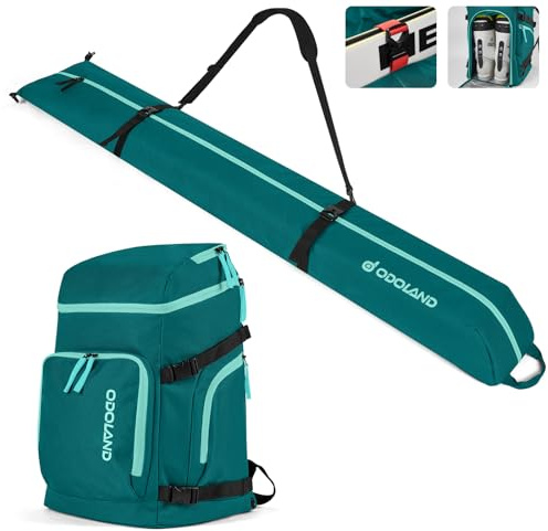 Odoland Bolsa de Esquí y Mochila para Botas 55 L Bolsas Acolchadas para Esquís y Botas de Esquí para Viajes en Avión, Bolsa Impermeable para Transportar Equipo de Esquiar de 200cm, Azul Eléctrico