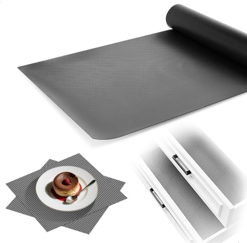 Protector Cajones Cocina, Protector Cajones 30*300 cm, Corte a Medida Protector Armarios Cocina, Alfombrilla Antideslizante para Armarios de Cocina, Cocinas, Mesas y Armarios, Negro, 1 Pieza