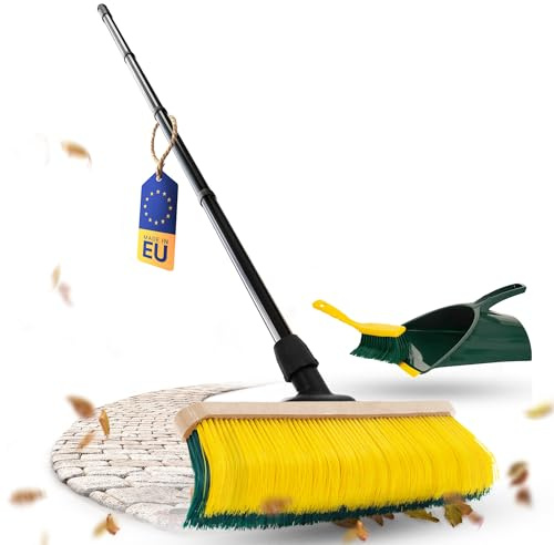 Novaliv Escoba para garras con mango de 60 cm, incluye recogedor jumbo, cepillo especial de cerdas curvadas, ideal como escoba de jardín, escoba rascadora, escoba de césped artificial, ideal para