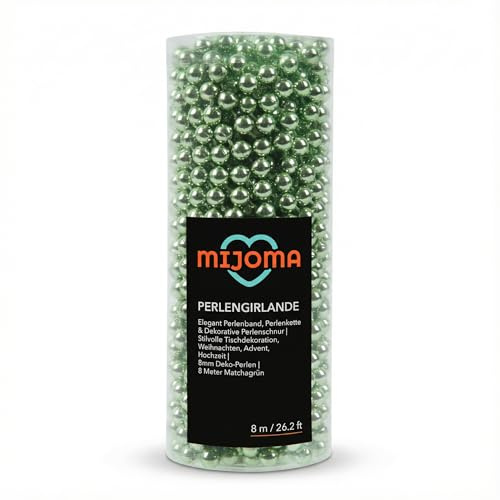 MIJOMA Guirnalda de perlas – Elegante cinta de perlas, cadena de perlas y cuerda de perlas decorativas, elegante decoración de mesa, Navidad, Adviento, boda, perlas decorativas de 8 mm, 8 metros