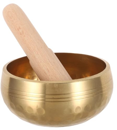 Kisangel Cuenco Tibetano de Nepal Martillado Mano para Relajación Meditación y Yoga Auténtico Instrumento Tibetano de Madera