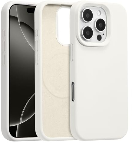 UCASONG Magnetic for iPhone 16 Pro -6.3Inch Liquid Silicone Phone Case, Compatible with MagSafe, Cute Plain Solid Color Slim Case Soft Smooth Matte Shockproof Protective Cover, White