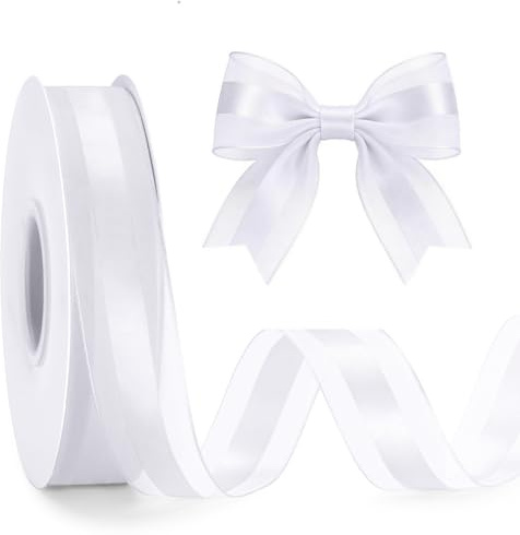 G2PLUS Ruban en Organza Blanc: 25mm x 50 Yards (45 m) – Ruban Transparent en Organza pour Cadeaux, Mariage, Décoration, Bricolage, Fêtes et Emballage
