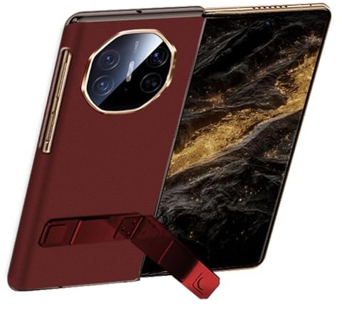 Stativfodral för Huawei Mate XT, magnetiskt roterbart stativ baksidefodral med reptåligt gångjärn smalt lyxigt läderfodral, röd