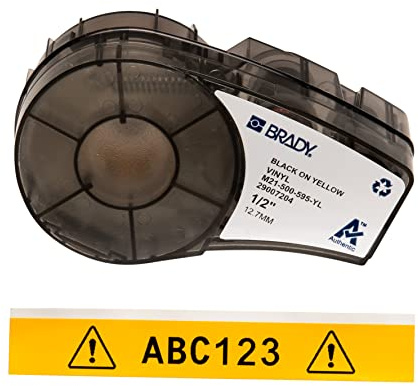 Brady Ruban d’étiquettes vinyles étiqueteuses M211 et M210 - Étiquettes vinyles adhésives - Noir sur jaune (12.70mm x 6.40m) - M21-500-595-YL