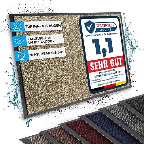 casa pura Fußmatte Innen und Außen - Schmutzfangmatte für Haustür Eingangsbereiche - Fußabtreter Sauberlaufmatte Türvorleger Bodenmatte für Outdoor rutschfest, waschbar - beige - meliert - 90x150cm