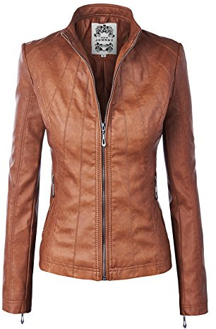 MBJ WJC877 Womens Panelled Faux Leather Moto Jacket XL CAMEL