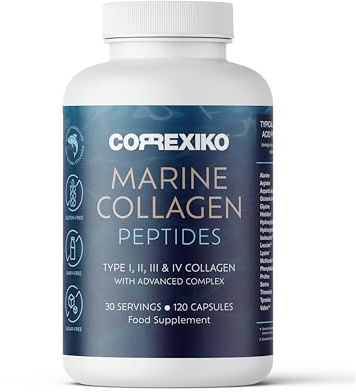 CORREXIKO Marine Collagen Supplement Pills - 1800mg Hydrolyzed Collagen Peptides per Serving with Added Hyaluronic Acid, Vitamin C & Minerals - for Hair, Skin & Nails - 120 Capsules 30 Day Supply