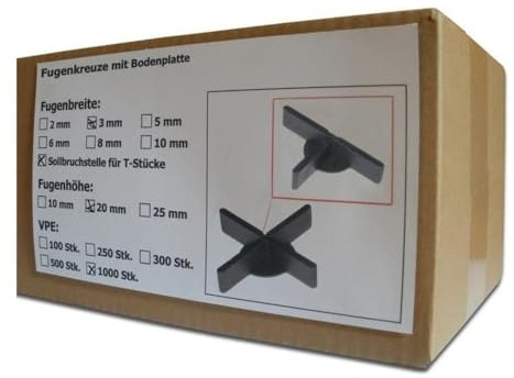 Sanpro Niedrige Fugenkreuze 3 x 20 x 50 mm + 1 mm Boden/Bodenplatte (1000 Stück)