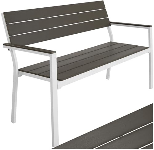 tectake® Banc de Jardin Solide en Aluminium et Polystyrène Effet Bois, Banquette de Jardin Banc Résistant aux intempéries, Mobilier de Jardin pour Amenagement Balcon Terrasse Veranda Pergola