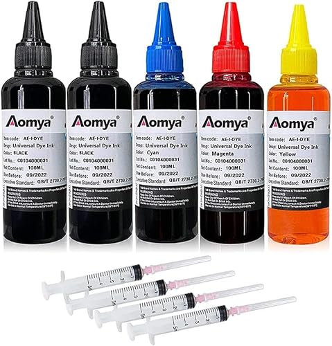 Universal Printer Ink Cartridges 500mL 16.9 oz Black Color Refill Ink Replacement for HP Canon Lexmark Brother Ricoh Refillable Ink Cartridges and CISS Dye Ink with Syringe & Glove