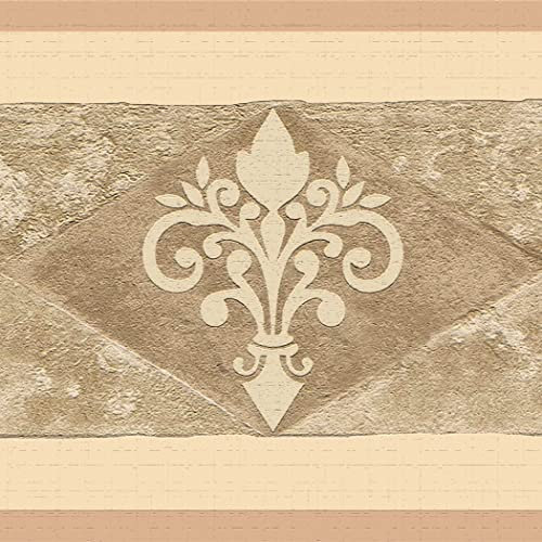Dundee Deco DDAZBD9079 Tapetenbordüre zum Abziehen und Aufkleben, abstraktes Dunkelbeige, Sepia-Rauten, Retro-Design, 4,57 m x 17,78 cm, selbstklebend