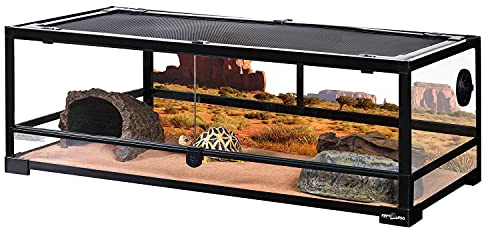 REPTI ZOO Full Glass 35 Gallon Reptile Tank, Front Opening Wide & Low Reptile Terrarium 36 x 18x 12 for Lizard Gecko Tortoise Snake, Top Screen Ventilation & Anti Escape Lid