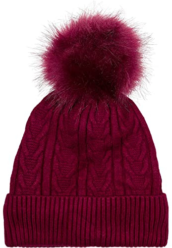 styleBREAKER Gorro de Punto Trenzado con pompón de Pelo sintético Mujer,Bur