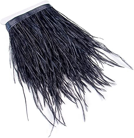 wanruida 3 Yards 5-6inch Black Ostrich Feathers Trim Fringe for DIY Dress Sewing Crafts Costumes Decoration