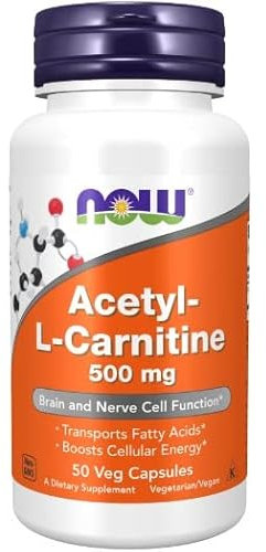 Now Foods, acetil-L-carnitina, 500 mg, 50 capsule vegane, aminoacidi