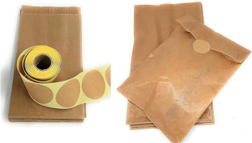 Kraft papperspåsar med stängningsetiket/Kraft Papper Bag/Väskor utan handtag/Väska för födelsedagsdetaljer, firande/Storlek 14+6 x 27 cm (250)