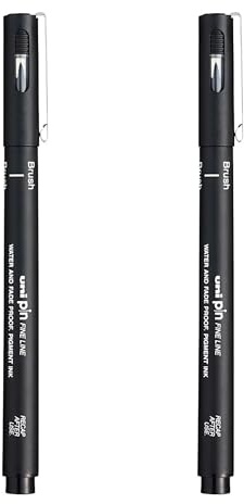 Uni Pin Fineliner Drawing Pen - Black - Brush Nib - Pack of 2