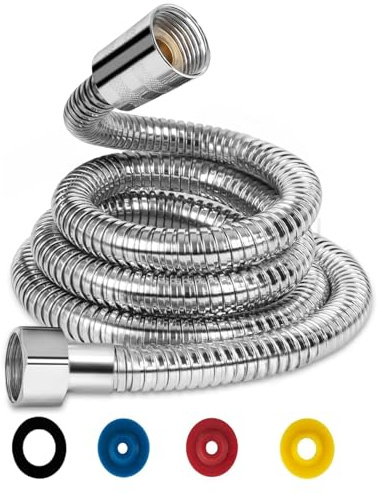 PacuM Duschslang 3 m/118 tum i rostfritt stål, silver, vridskydd, universell duschslang flexibel, standard 1/2 tum anslutning med 4 vattenbesparande flödesbegränsare, 1 st