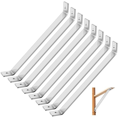Tandefio 8 Pcs 14-5/8 Inches 45 Degree Corner Brace Angle Bracket for 1-5/8 Strut Channel Heavy Duty Inside Mount Metal Brackets 5.6mm Thickness for Joint Post and Beam Shelves, Silver