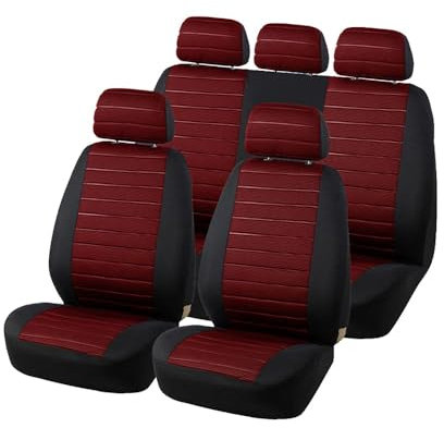 Aodelai Autositzbezüge Full Set Universal Fit Jacquard Tuch Auto Sitzbezüge Set Rot Sitzbezüge Auto Set Stoff Universal Autositzbezüge Sitzschoner Auto Schonbezug Autositz