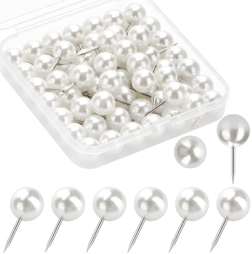 60 Pcs Push Pins, Thumb Tacks for Decorative Wall, Pearl White Thumbtacks for Bulletin Board Corkboard Map Calendar Photo Home Office