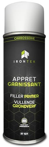Apprêt Garnissant Carrosserie | IRONTEK | 500ml | Gris Foncé | Spray Mono-composant Maxi Garnissage 80μ | Application sans primaire, séchage rapide, ponçage facile, usage métal/plastique
