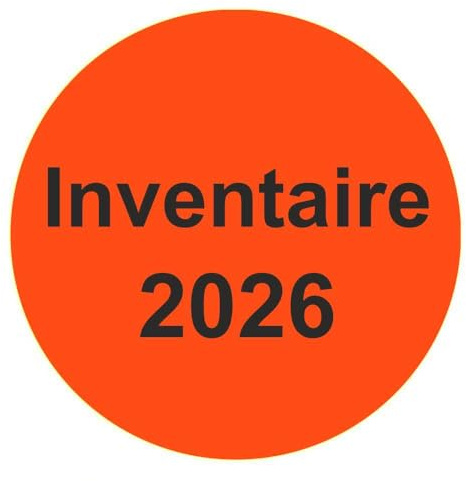 Lot de 1000 étiquettes d'inventaire « Inventaire 2026 » - Diamètre : 50 mm - Rouge vif
