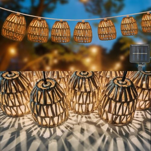 WRQIOO LED Solar Lichterkette Aussen,10 Stück Lichterkette Außen Solar, Wasserdicht Solarlichterkette Outdoor, 3.9 m Wetterfest Lichterkette Lampion mit Solarpanel für Garten, Balkon, Warmweiß