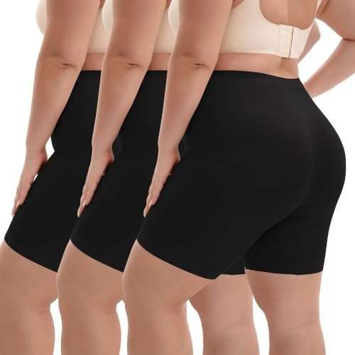 INNERSY Plus Size Cycling Shorts for Women Anti Chafing Leggings Pack of 3 | High Waisted Boxers Under Dresses/Skirt UK 16-32, Summer Slip Shorts for Big Ladies XL-5XL, Cover Tummy and Back, Tag-free