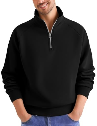 Generisch Jersey para hombre sin capucha, sudadera con media cremallera, jersey de trabajo con cremallera, cuello alto, manga larga, corte holgado, suéter liso, jersey de invierno, cómodo jersey de