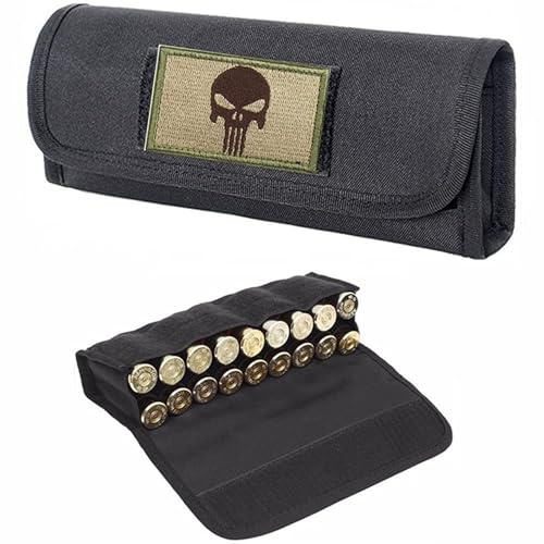 ACEXIER Bolsa para Cartuchos de Escopeta de 18 Balas, Compatible con MOLLE, Soporte táctico para munición Calibre 12/20, Bolsa de Nailon Resistente con Tapa abatible (Black)