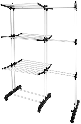 OHMG Séchoir à Linge Extensible Grande Capacité Tour de Séchage 3 Niveaux Pliable d’Étendage Étendoir Vertical Multifonction pour Intérieur et Extérieur avec 6 Ailes Pliables,étendoir à Linge
