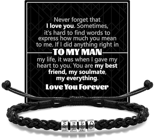 RMMD Gifts for Him Mens Bracelets Leather - Men's Bracelets Gift for Men, Engraved Mens Leather Bracelet for Men,Gifts for Husband Boyfriend, Anniversary Valentines Birthday Gift for Him from Wife