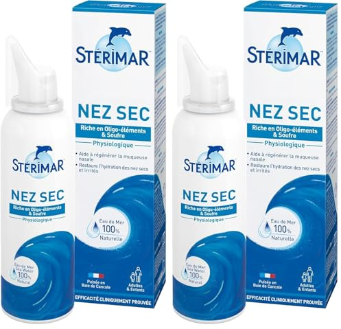 STÉRIMAR Nez Sec - Spray Nasal pour Nez Sec, Régénère & Restaure l'Hydratation de la muqueuse nasale, à l'Eau de Mer 100% Naturelle & Soufre, Formule Physiologique, 100 ml