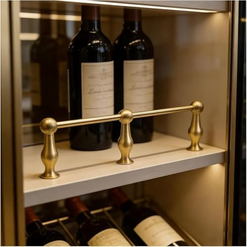DUY Barandilla de metal para vino, soporte de botellas de acero inoxidable dorado para gabinete de vino, carrito de bar, riel de seguridad para estante de cocina, accesorio decorativo y duradero para