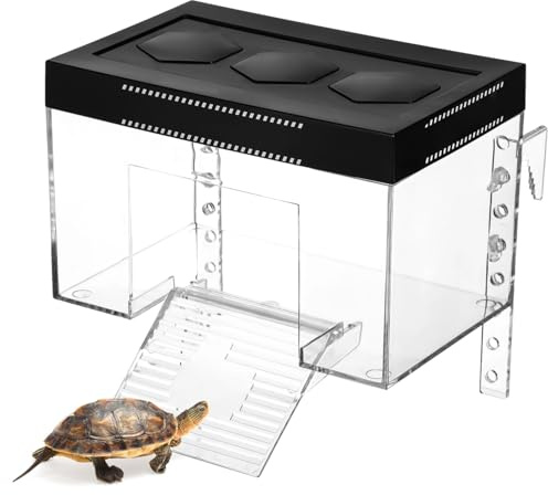 Habitat Chauffant pour Tortue Tortoise Sunshine, Plateforme surélevée Transparente avec Rampe et Couvercle, Hauteur réglable, Petit Terrarium avec Trou réservé pour Lampe hexagonale