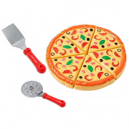 Lcarege Realistiskt Pizza Lekset - Pizza Leksaksleksak med mattkniv för barn, interaktivt lekmatset för fantasifullt kök och komplexa motoriska färdigheter