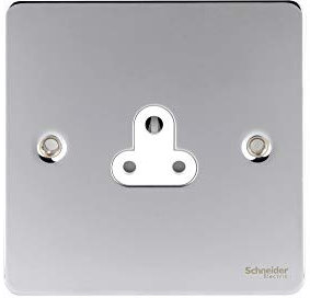 Schneider Electric Ultimate Flat Plate Prise de courant simple sans interrupteur, broche ronde, 2 A, GU3270WPC, chrome poli avec insert blanc