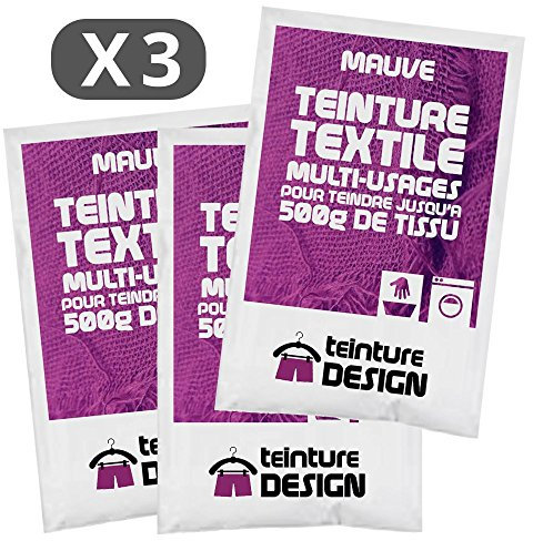 Set de 3 bolsas de tinte textil – Malva – Tintes universales para ropa y tejidos naturales