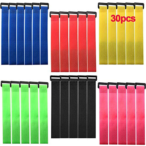 QitinDasen 30 Piezas 20 X 2 cm Nailon Cables Bridas Set, Correas de Cable Reutilizables, Tiras de Cable Ajustables, Ataduras de Cable Multiusos con Gancho y Bucle (Rojo Amarillo Azul Verde Rosa Negro)