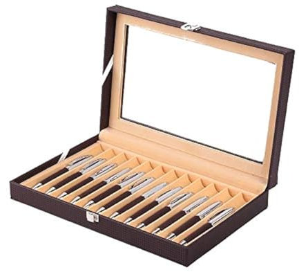 MR Maestro Relojero - Luxus Stifthalterbox mit Vitrine | Platz für 12 Schreibgeräte | Füllfederhalterbox | Kugelschreiber Aufbewahrung | Kunstleder hohe Widerstandsfähigkeit Schwarze