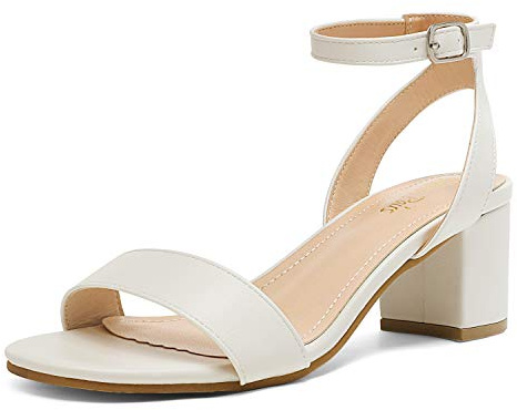 DREAM PAIRS Women's Sandals Open Toe Ankle Strap Low Block Chunky Heels Sandals Party Dress Pumps Shoes CARNIVAL,Size 6.5,White/Pu,CARNIVAL