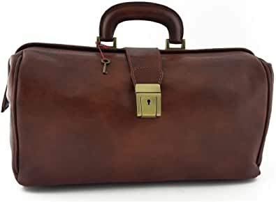 VICTOR LINE SRL Borsa Medico/Dottore Unisex In Vera Pelle 100% Colore Marrone - Made In Italy - Artigiani Toscani
