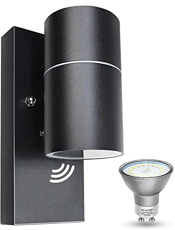 Wondlumi LED Aussenlampe GU10 IP44 Wasserdicht Außenlampe mit Dämmerungsschalter Modern Schwarz Außenlampe inkl.5W GU10 Warmweiß Glühbirne,1 Stück